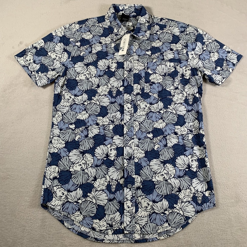 Disney Little Mermaid Shirt Men XS Shell Pattern Button Up Flounder BoxLunch NEW